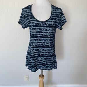 Fresh Produce S/S Knit Tunic High Low Hem Blouse Blue Size Large